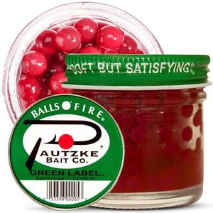 Pautzke Balls O' Fire Salmon Eggs Fishing Bait - Famous & Effective Trout Bait - Leading Power Bait Fishing Trout with Satisfying Salmon Fish Eggs (Green Label, 1 oz)