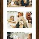 Golden State Art Three 5x7 Collage Picture Frame - Solid Wood with Tempered Glass - Multi Picture Frame Display Three 5x7 Photos with Mat - or One 9x18 Frame Without Mat for Wall Decor, Brown