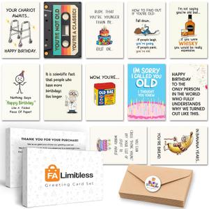 Funny Birthday Cards for Adults (12 Pack)  Hilarious Greeting Card Set with Envelopes & Stickers  Sarcastic, Offensive Humor for Friends, Coworkers, Him, Her