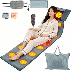 TeqHome Full Body Massage Mat with Heat, 10 Motors, 9 Modes & Auto Shut-Off with Earplugs & Pillow Cloth, Neck/Back Relief, Anti-Slip for Bed/Sofa, Gift for Men Women
