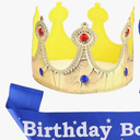 Birthday Boy Decorations Set - Crown Hat, Birthday Sash and Button Boy Pin - Photo Props Accessory Set for Birthdays Parties, Family Celebrations, Friend Gatherings