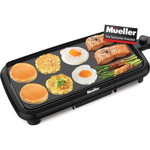2-Pack Mueller HealthyBites 20-inch Electric Griddle, Cool-Touch Handles, Slide-Out Drip Tray for Breakfast Pancakes, Burgers, and Eggs, Eco-Friendly Pancake Grill, 10 Eggs at Once, Nonstick & Teflon-Free
