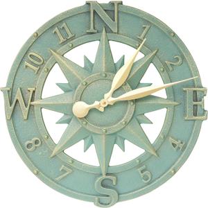 Whitehall Products Compass Rose Clock, Bronze Verdi