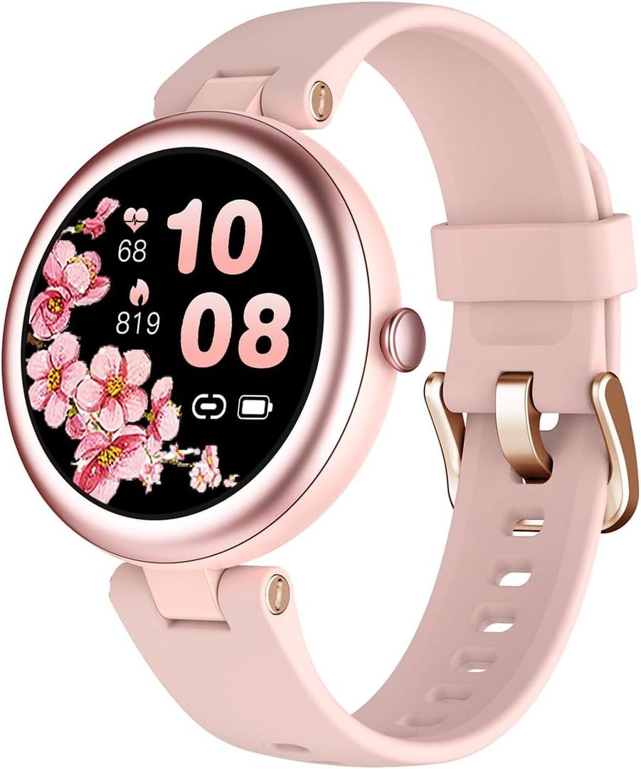 Fitness Watches for Women, Fitness Tracker Gifts for Women Mom Round Smartwatch Compatible with iPhone Android Phones with Heart Rate Monitor Pedometer Sleep Tracker Steps Counter Waterproof Pink