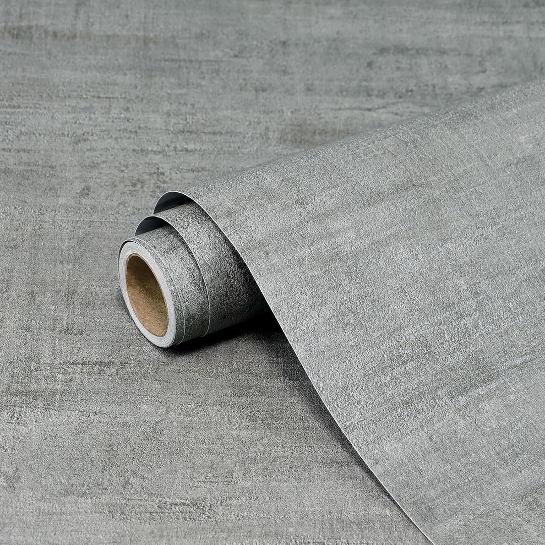 TAPETYLLER Light Grey Concrete Peel and Stick Wallpaper 23.6"×480" | Faux Cement Concrete Contact Paper Waterproof Self Adhesive Removable Decorative Wallpaper for Bedroom Bathroom Cabinets