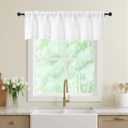 White Valances for Windows, Light Filtering Faux Linen Textured Small Short Window Curtain for Bathroom Basement Farmhouse, Rod Pocket Top Half Curtains for Windows, 60Wx14L Inch