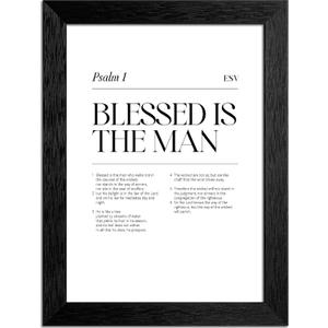 Black And White Bible Verse Wall Art, 8x10 Inch Black Framed Blessed Is The Man Scripture Poster, Christian Motivational Canvas Print, Wall Decor For Office Home Prayer Room Ready To Hang