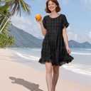 YESNO Summer Dresses for Women 2025 Floral Boho Ruffle Short Sleeve Sundresses Casual Shift Dress ESA (Black, S)
