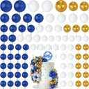 NACHLYNN 80 Pcs Cake Balls Decorations Mini Balloon Cake Topper Balls Foam Cupcake Toppers Balls for Cake Decorating Birthday Parties Weddings Anniversary (Glitter Blue Gold White)
