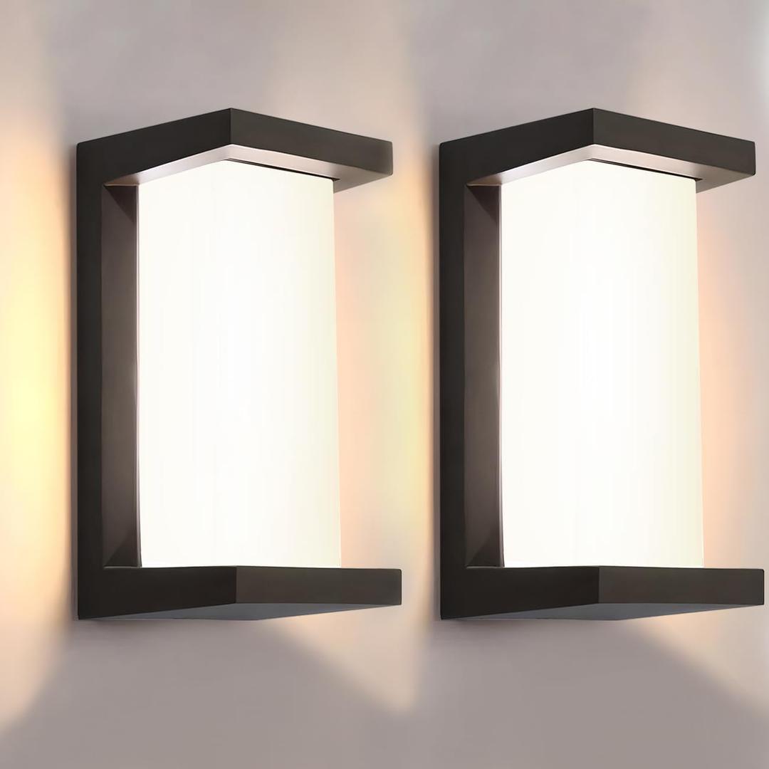 wowlite Outdoor Wall Lights for House 2 Pack, LED Exterior Lighting Fixtures 3 Colors Changeable, Matte Black Outdoor Sconce Lights, IP65 Waterproof Front Porch Light for Garage Garden Patio