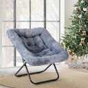 Simple Deluxe Oversized Square Moon Chair for Adults, Soft Faux Fur Folding Lounge Chair with Sturdy Steel Frame, Comfortable Reading Gaming Chair for Living Room, Bedroom, Grey