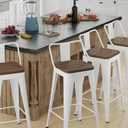 Bar Stools Set of 4 Metal Bar Stool Counter Height Bar Stools White, Modern Bar Chairs with Back and Wooden Seat 30" Bar Stool Counter Height