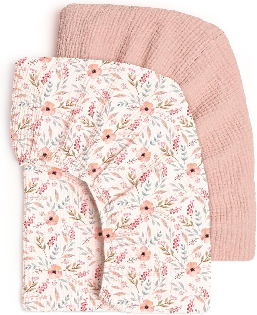 lulumoon Fitted Crib Sheets 2-Pack: Soft Muslin Cotton for Standard Crib - Boho Floral Print for Baby Girls Nursery Bedding & Gift (Pink & Flower)
