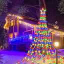 Christmas Decorations Star String Lights, 320 LEDs Outdoor Waterfall Tree Lights with 13" Topper Star, Plug in Waterproof Hanging Fairy Lights for Xmas New Year Holiday Party Yard Patio Decor