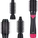 3 in 1 Hair Dryer & Volumizer, Ceramic Negative Ion Curling Dryer Styler with 3 Brush Heads (Rose Black)