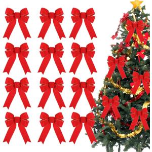 12 Pack Red Bows Christmas Tree Decorations, Christmas Wreath Bows Christmas's Velvet Bows with Glitter Gold Edge for Xmas Home Wreath Fence Stairs Railing Fireplace Indoor Outdoor (8 x 10 Inches)