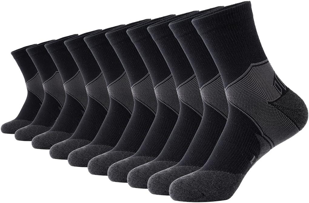 GLENMEARL Crew Socks for for Men & Women, 5 Pairs Cushioned Athletic Cotton Socks, Moisture Calf Boot Socks for Hiking (Black, M)
