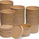 GUSTO 8 oz. Paper Food Containers With Vented Lids, To Go Hot Soup Bowls, Disposable Ice Cream Cups, Kraft - 50 Sets