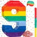 Sratte Rainbow Number Pinata Multicolor Small Kids Birthday Party with Blindfold Stick and Confetti for Anniversary Cinco de Mayo Fiesta Decor (Number 9) (PR-Sratte-52971)