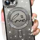 Fiyart Designed for iPhone 11 Pro Case,Compatible with MagSafe Love Heart Plating Camera Protection TPU Magnetic Glitter for Women Girls Shockproof Phone Bumper 5.8"-Black