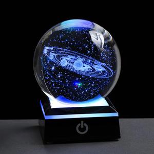 3d Solar System Model Crystal Ball 80mm 3.15inch - Outer Space Astronomy Gifts Room Decor Crystal Sphere Unique Gifts For Men Him Best Birthday Dad Physics Science Teacher Night Light Planet Lamp