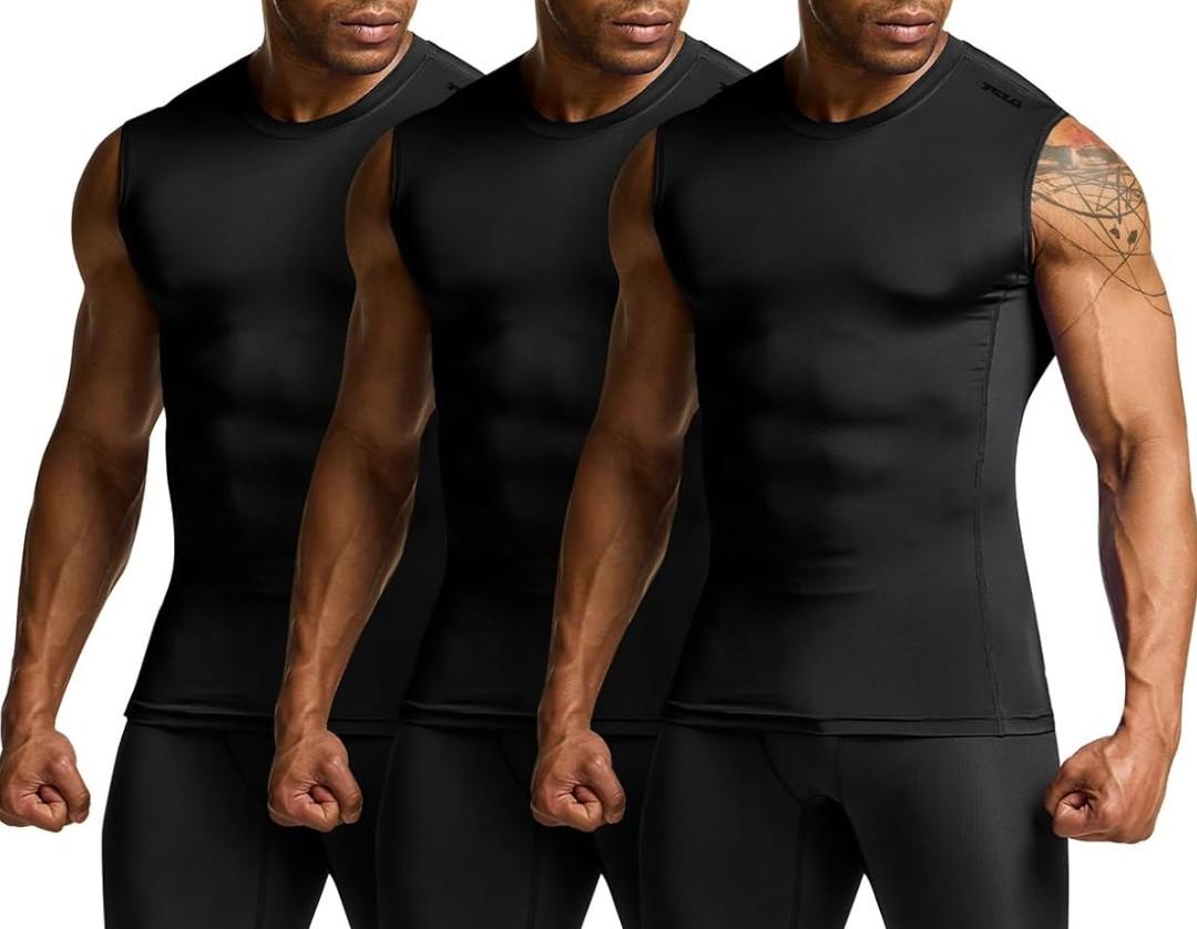 TSLA mens Baselayer Tops Sleeveless 2XL Black