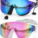 Zoomsnail Swim Goggles 2 Pack, Rimless Wide View Swimming Goggles for Adult, Anti-Fog UV Leaking Pool Goggles for Men Women