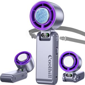 Handheld Portable Fan with Ice Cooler: 100-Speed 5500mAh Rechargeable Handheld Fan, 12H Time Hand Cooling Personal Fans with 20000 RPM Air Turbo Tech for Travel Outdoor (Purple)