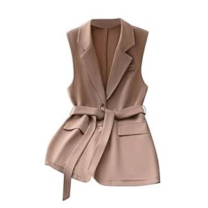 Floerns Women's Elegant Sleeveless Vest Blazer Button Lapel Collar Work Jacket Coat Khaki Medium