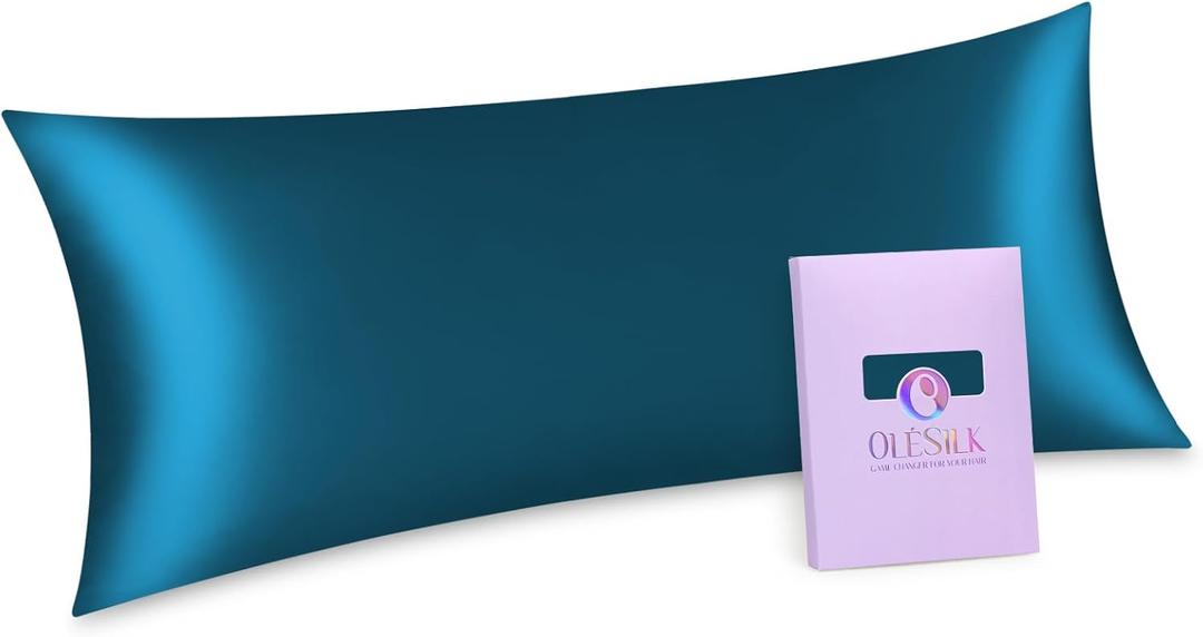 OLESILK Silk Body Pillowcase 20x54 Zippered: 100% Mulberry Silk for Hair and Skin, Breathable and Soft for Pregnant and Family, Green (Royalblue) OLESILK Silk Body Pillowcase 20x54 Zippered: 100% Mulberry Silk for Hair and Skin, Breathable and Soft for Pregnant and Family, Green (Royalblue)