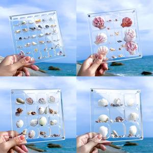 Multi-Style Clear Acrylic Magnetic Seashell Display Case, Shadow Box for Tiny Treasure Hunting Seashell Holder Display Grid Cabinet, Jewelry Crystal (Combination-18Grids(Grid Size:0.8+1.6in))