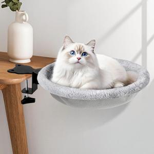 Biupky Large Cat Desk Bed  Sunken Cat Hammock, 15.7" Diameter Secure Bed with Dual Clamps & Steel Frame, Supports Up to 44 lbs, Reversible Bed Cover, Removable & Washable