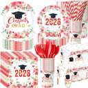 Funnymoom 452 Pcs 2026 Red Floral Graduation Decoration for 50, Class of 2026 Red White Gold Grad Paper Plates Napkins Cups Tablecloth Cutlery Straws for College School Congrats Grad Party Supplies