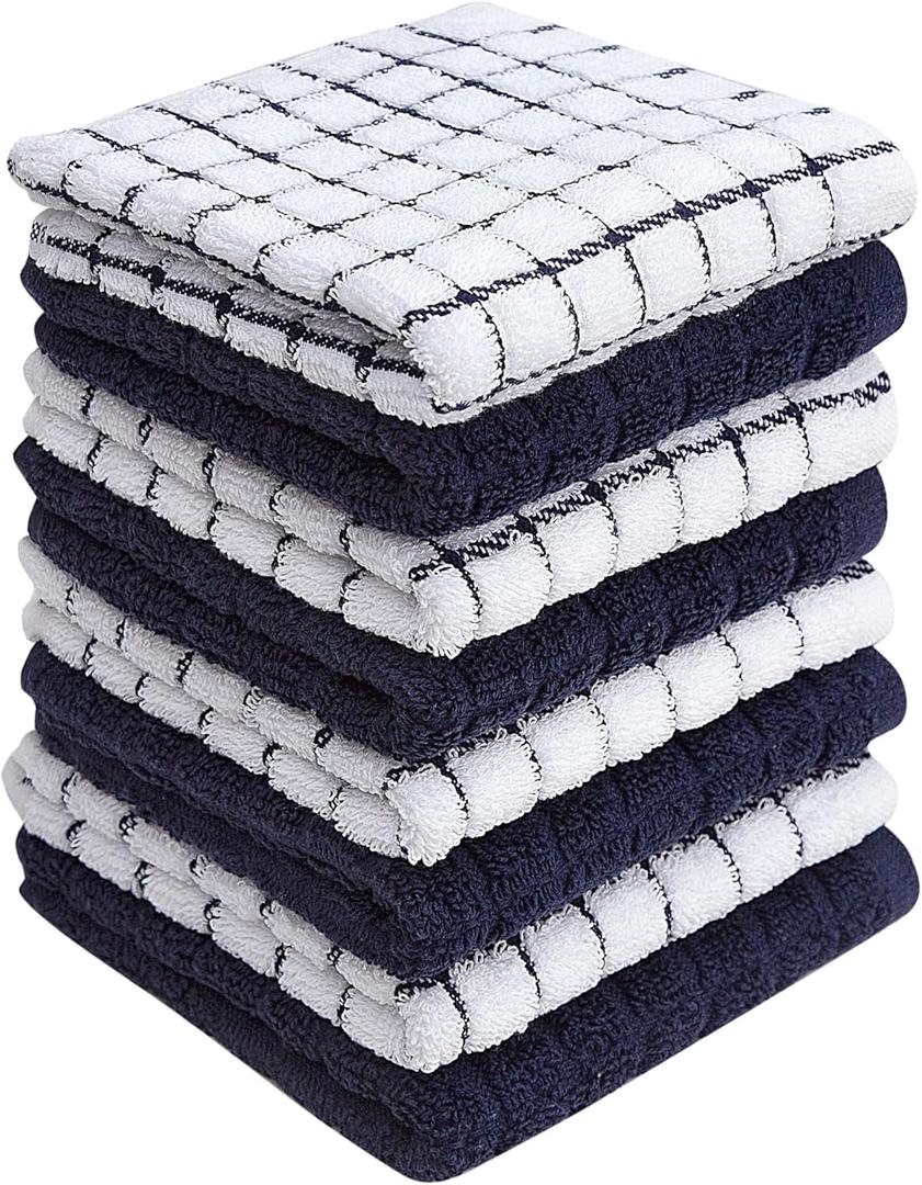 Bumble Dish Cloths (8 Pack) | 12" x 12" | 100% Cotton Kitchen Towels | 405 GSM | Soft, Highly Absorbent & Durable Dish Towels for Kitchen | Navy