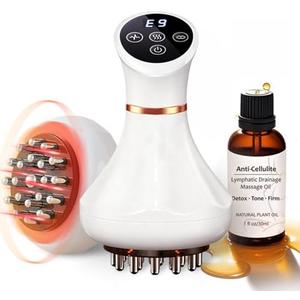 Lymphatic Drainage Massager & Anti Cellulite Massage Tool Helps Reduce Stretch Marks & Cellulite, Body Sculpting Machine For Legs, Arms & Belly with Microcurrent, Light, Heat & Vibration，With Body Oil