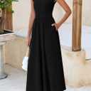 PRETTYGARDEN Women's 2025 Summer Casual Long Dresses Cap Sleeve Patchwork A Line Flowy Modest Elegant Homecoming Maxi Dress (Black, XL)