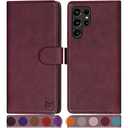 SUANPOT for Samsung Galaxy S22 Ultra with RFID Blocking Leather Wallet case Credit Card Holder,Flip Folio Book Phone case Shockproof Cover Women Men for Samsung S22 Ultra case Wallet Red Only1