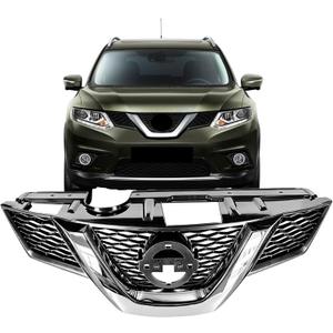 Front Bumper Upper Grille Compatible with 2014 2015 2016 Nissan Rogue Chrome & Black Honeycomb Mesh ABS Radiator Grill Replacement Part Grille