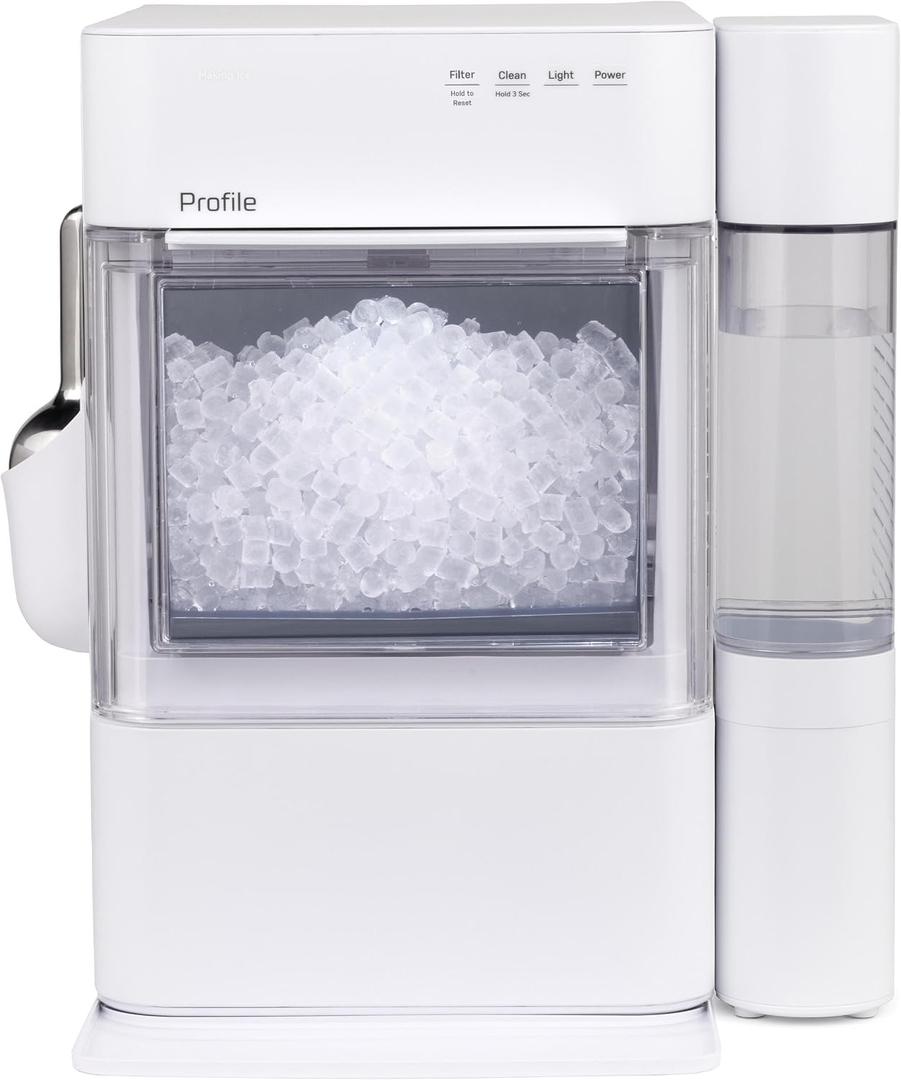 GE Profile Opal 2.0 Ultra Nugget Ice Maker with .75 Gallon Side Tank and Scale Inhibiting Filter, Scoop Included, 38 lbs in 24 Hours, Pellet Ice Machine with WiFi & Smart Connected, Stone White
