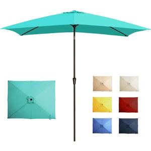 6.5x10FT Rectangular Patio Umbrella with Push Button Tilt & Crank Lift for Garden,UV Protection Outdoor Umbrella for Deck,Pool and Yard,Turquoise