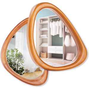 MAGFLERUM Asymmetrical Mirror Set of 2, 15 * 10 inch Irregular Wall Mirror, Small Wood Mirror, Hanging Vertically and Horizontally. Mirrors for Wall Decor (Red Walnut)