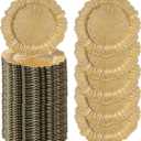 MAONAME 13" Gold Charger Plates Set of 100, Plastic Reef Plate Chargers Bulk, Round Charger for Dinner Plates, Table Chargers for Wedding Decor