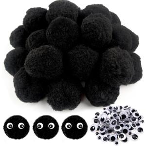 TOAOB 50pcs Large Pom Poms 2 Inch Black Craft Pom Poms Fuzzy Pompoms Balls with Googly Wiggle Eyes for DIY Crafts Projects Home Decorations