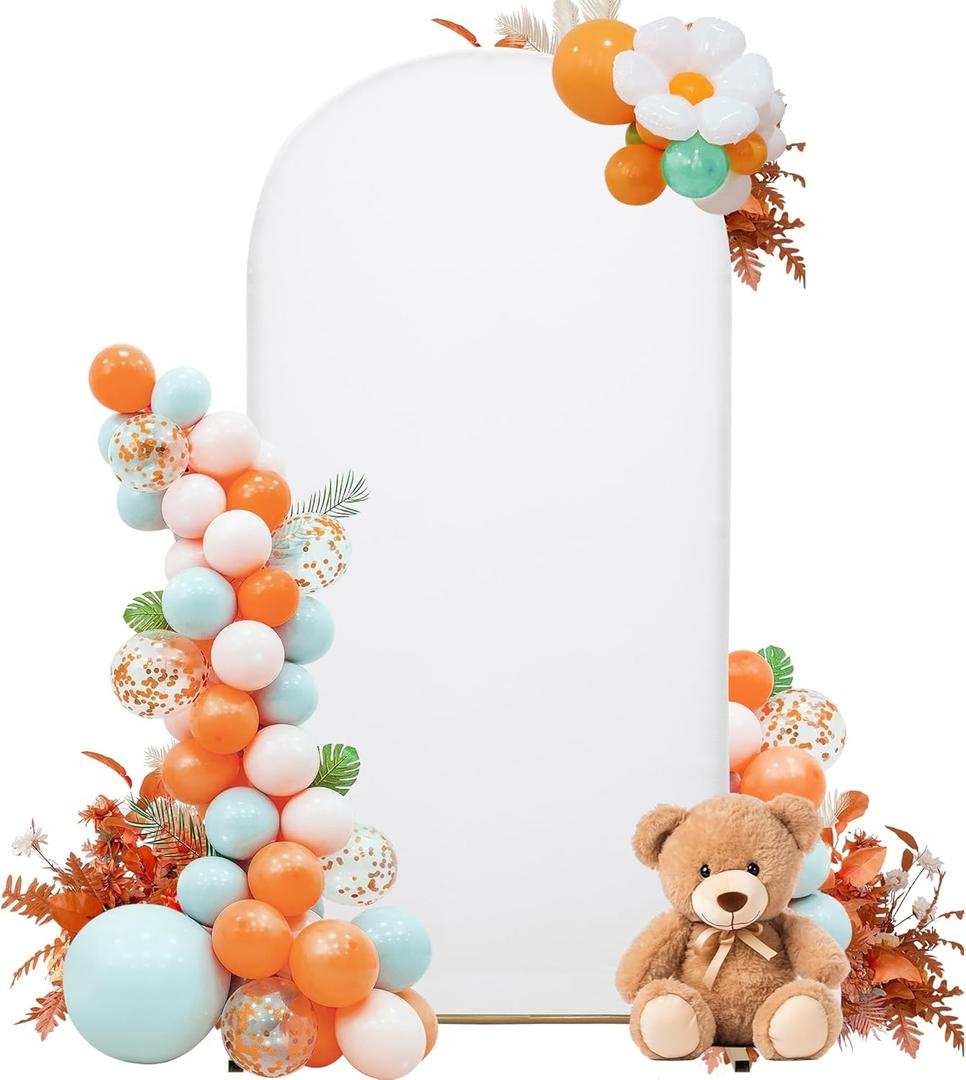 7.2FT Wedding Arch Cover Stretchy Spandex Fabric Backdrop for Arch Stand Ideal for Wedding Ceremony, Birthday Party, Baby Shower & Photo Booth Decoration (White)