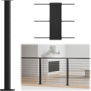 Muzata Black Cable Railing Post 36 Inch 36"x2"x2" Level Drilled Surface Mount T304 Stainless Steel Cable Railing System Kit Indoor Outdoor with Paper User Guide PS02 BH4S