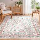 SHACOS 6x9 Floral Area Rugs for Living Room, Machine Washable Vintage Boho Rugs for Bedroom, Non Slip Soft Floral Low-Pile Nursery Carpet for Kids Room Dining Room Entryway Indoor, Pink