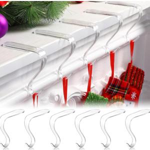 Christmas Stocking Holders for Mantel, Acrylic Stocking Hangers Non-Slip Fireplace Stocking Hanger Transparent Stocking Hooks for Xmas Party Decor Desk Fireplace Bar Restaurant