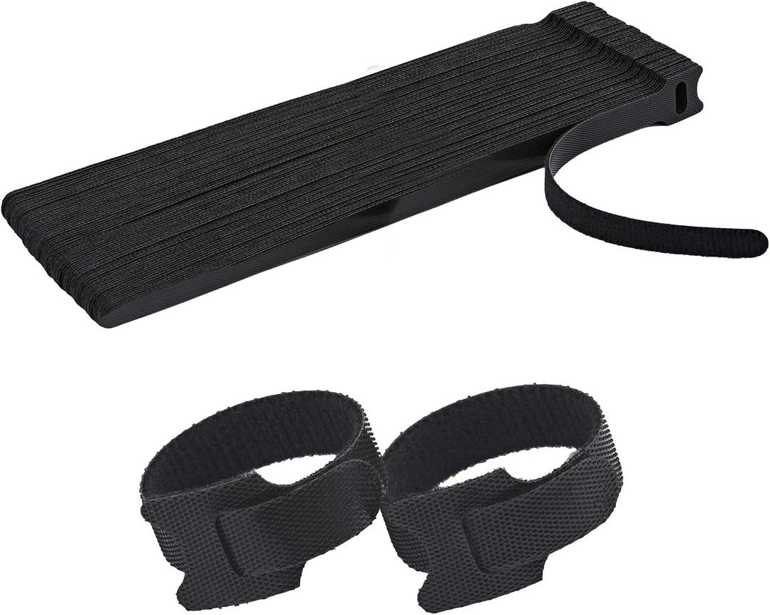 12 Inch Black Cable Ties 50 PCS Reusable Fastening Cable Straps Adjustable Hook & Loop Organizer Straps Cords Management for Home, Office and Data Centers