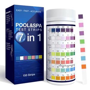 Pool Test Strips 7 in 1, 150 Strips Pool & Hot Tub Test Kit Strips, Pool Essentials Water Chemical Testing for Chlorine, Bromine, pH, Hardness, More, All in One Set | Lab Recommend | Quick Test Way