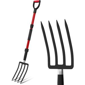 COSITA Pitch Fork for Garden, 44-Inches Pitchfork with Fiberglass Handle, Gardening Spading Fork with 4 Metal Tines, Heavy Duty Pitchfork for Manure, Mulch, Digging, Aeration, Red
